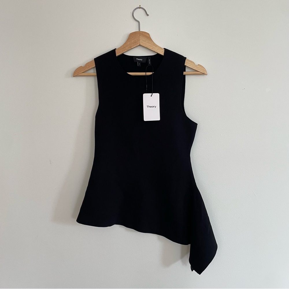 Theory Asymmetrical Hem Sleeveless Top Black